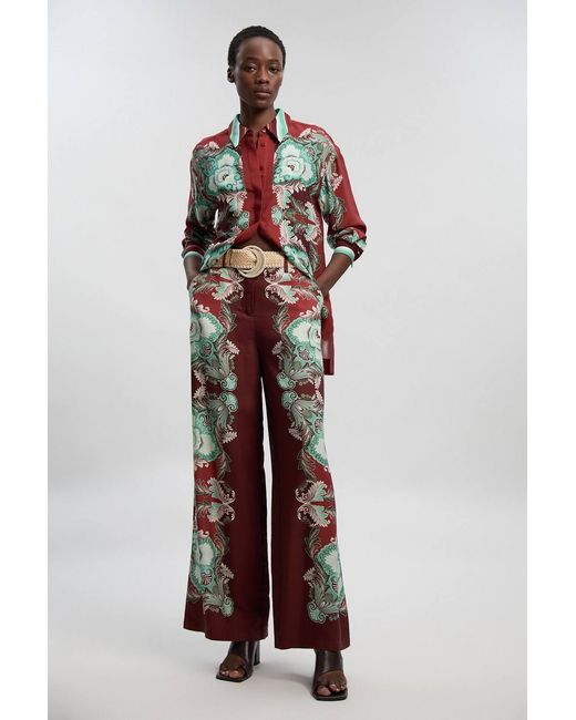 Karen Millen Mirrored Viscose Linen Print Woven Shirt