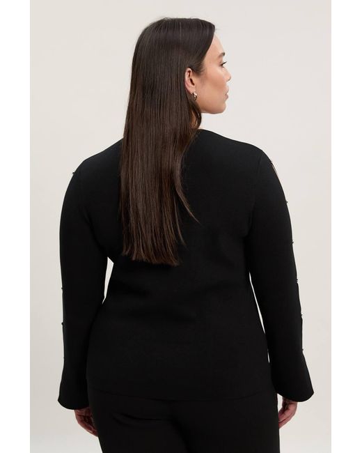 Karen Millen Black Plus Size Viscose Blend Stud Detail Long Sleeve Knit Top