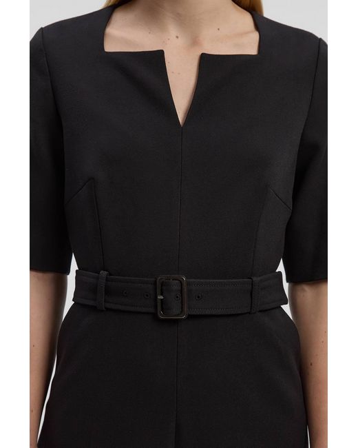 Karen Millen Black Forever Structured Crepe Notch Neck Belted Tailored Jumpsuit