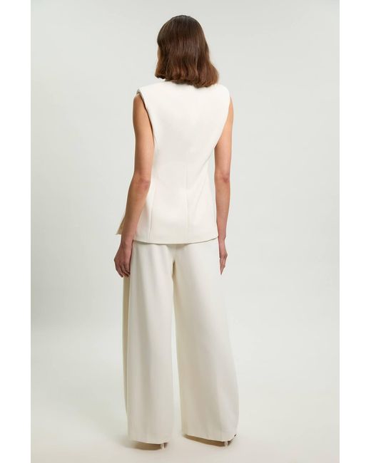 Karen Millen White Compact Stretch Tailored Wide Leg Trouser