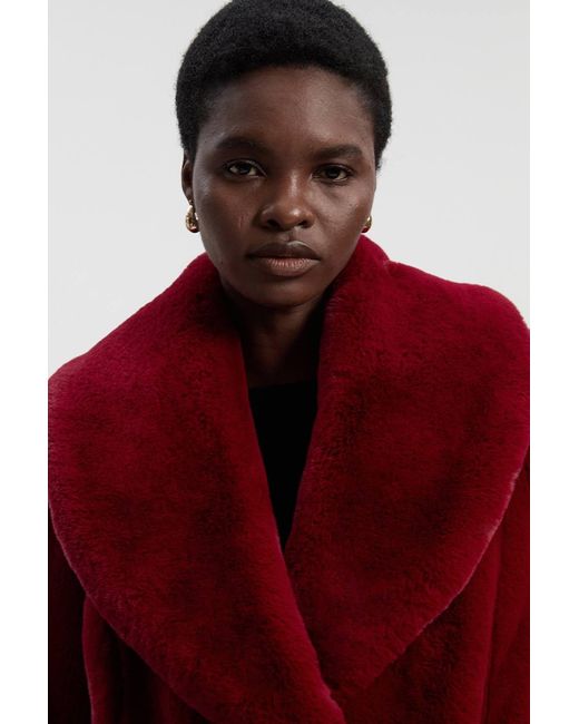 Karen Millen Red Petite Faux Fur Buttoned Midi Coat