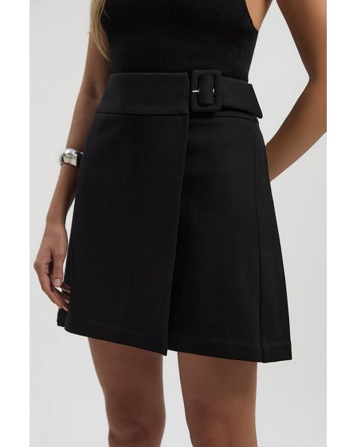 Karen Millen Black Ponte Pleat Wrap Mini Skirt