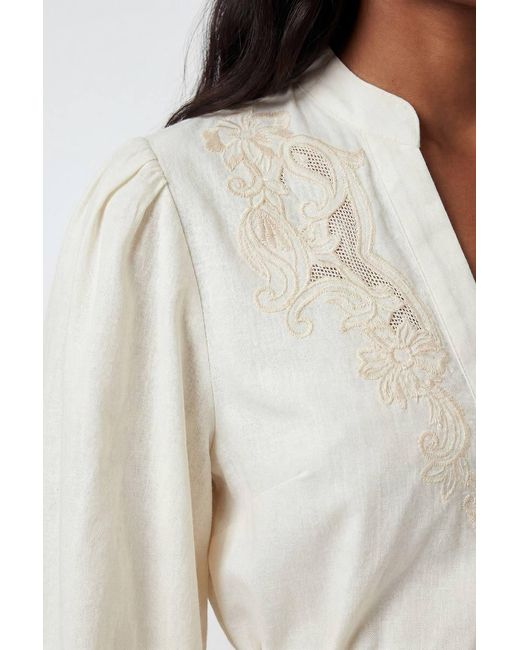 Karen Millen Blue Poplin Embroidered Detail Belted Blouse