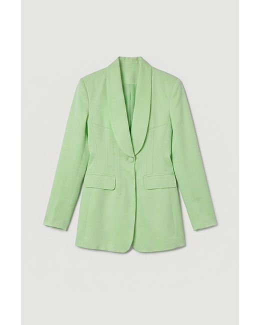 Karen Millen Green Structured Satin Viscose Tailored Blazer