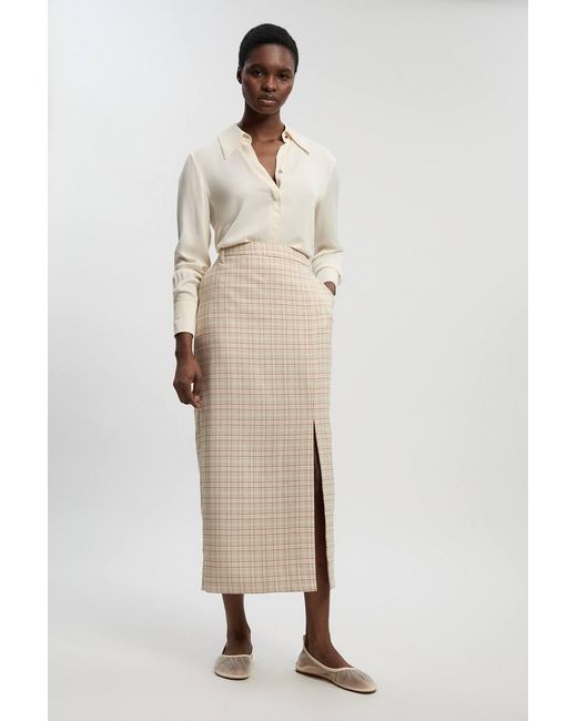 Karen Millen Natural Tailored Check Pencil Midi Skirt