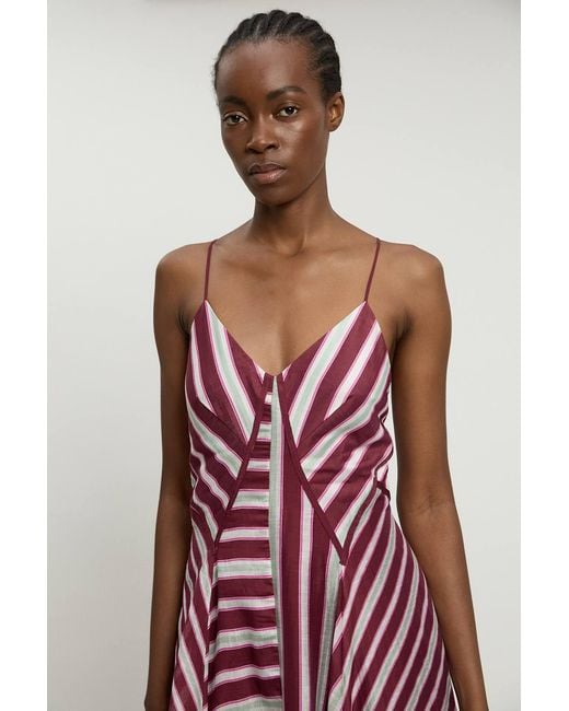 Karen Millen Red Stripe Strappy Woven Midi Dress