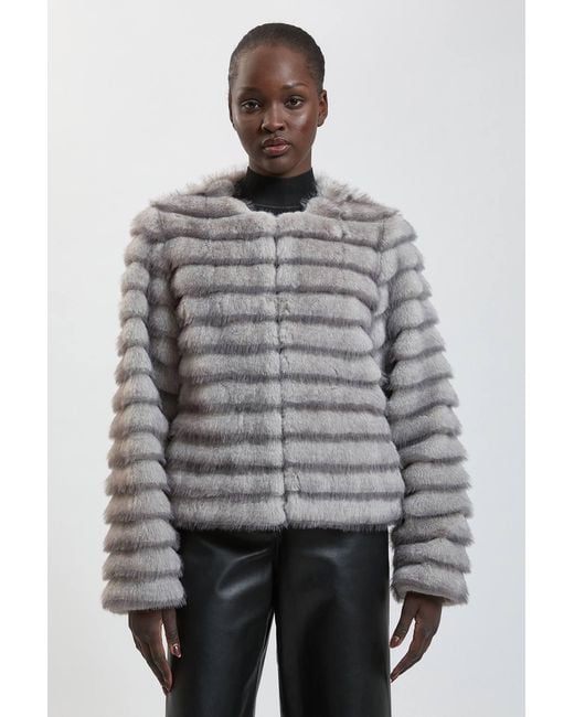 Karen Millen Gray Faux Fur Panelled Long Sleeve Jacket