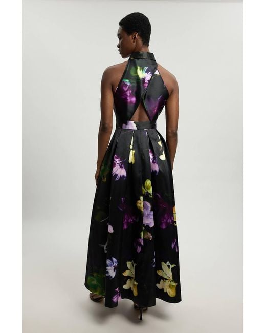 Karen Millen White Floral Woven Twill Collared Maxi Dress