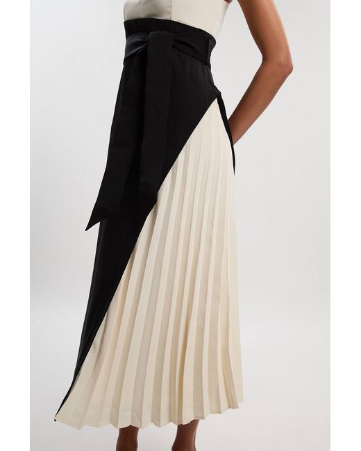 Karen Millen Black Petite Soft Tailored Colour Block Side Pleated Midi Dress