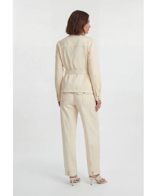 Karen Millen Natural Cotton Utility Button Detail Tie Waist Shirt