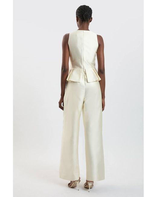 Karen Millen White Satin Twill Peplum Wide Leg Jumpsuit