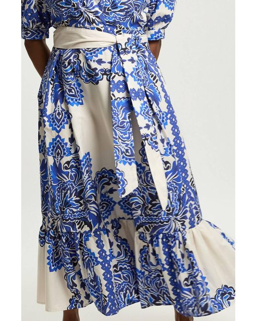 Karen Millen Blue Plus Size Tile Print Cotton Poplin Midi Dress