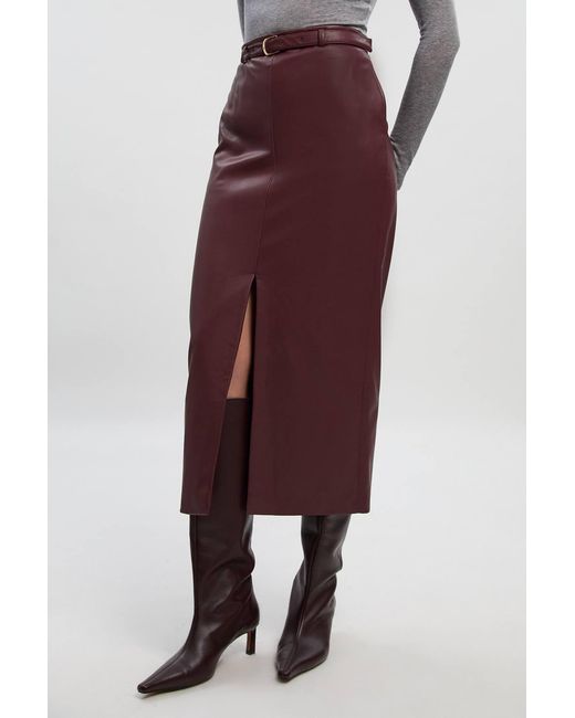 Karen Millen Purple Faux Leather Tailored Midi Pencil Skirt