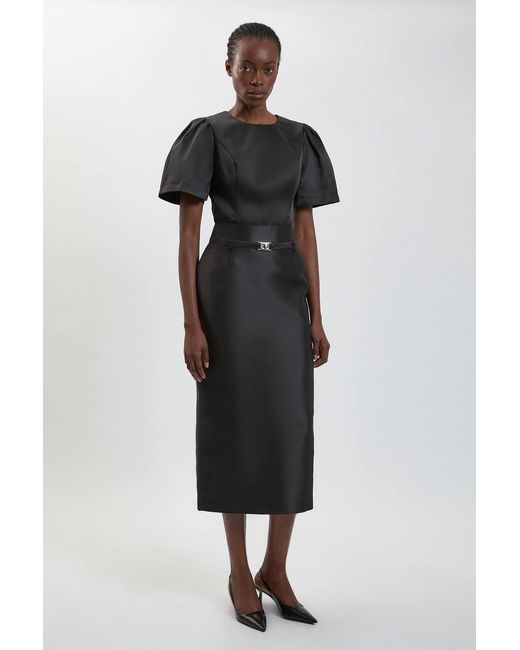 Karen Millen Black Satin Twill Belted Maxi Skirt