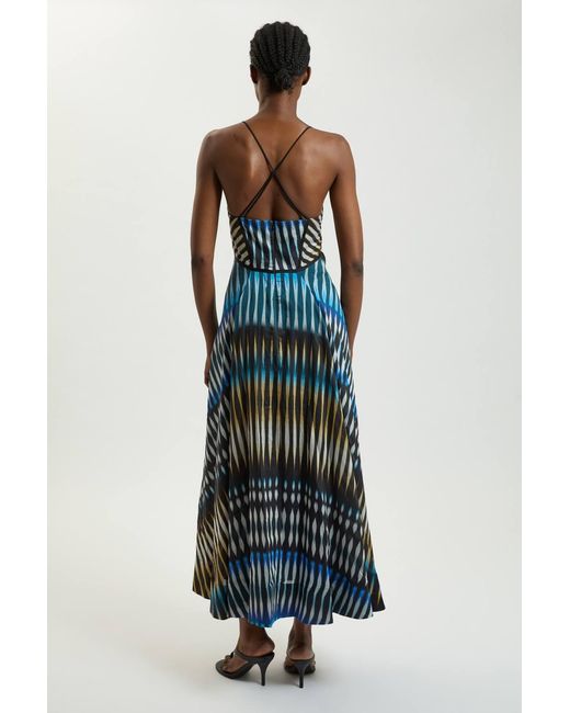 Karen Millen Blue Petite Stripe Strappy Woven Midi Dress