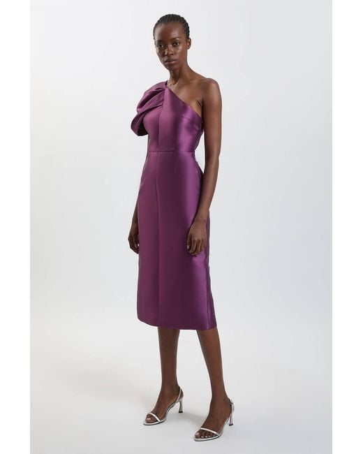 Karen Millen Purple Petite One Shoulder Twill Midi Dress