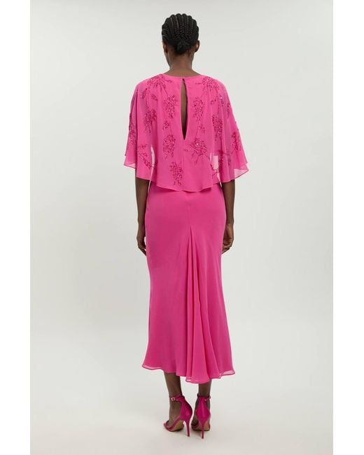 Karen Millen Pink Beaded Cape Detail Maxi Dress