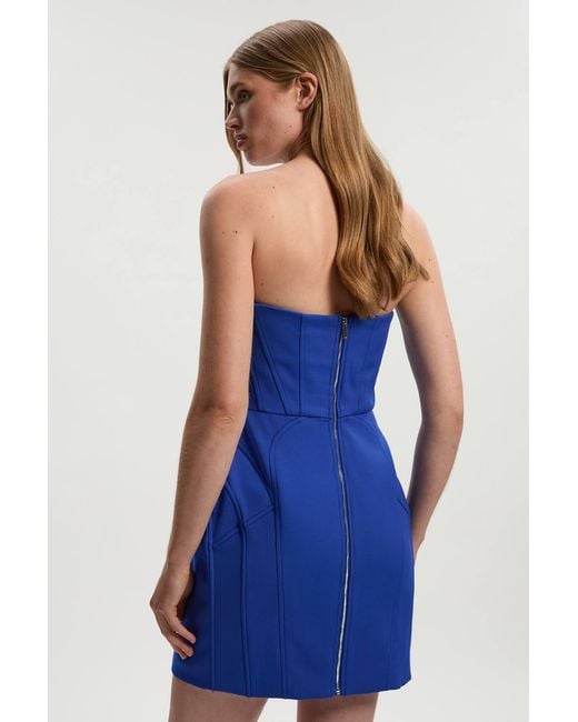 Karen Millen Blue Tailored Scuba Corset Detail Mini Dress
