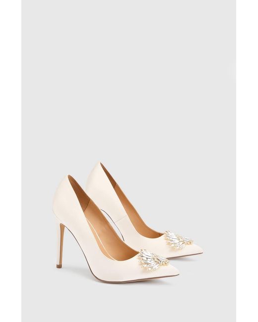 Karen Millen White Satin Stiletto Embellished Heeled Shoe
