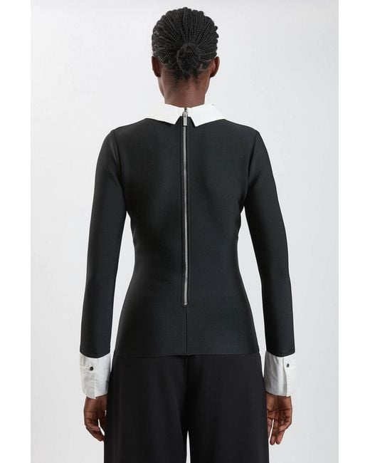 Karen Millen Black Figure Form Bandage Embellished Collar Knit Top