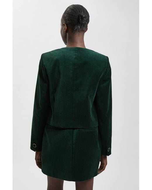 Karen Millen Green Tailored Velvet Collarless Jacket