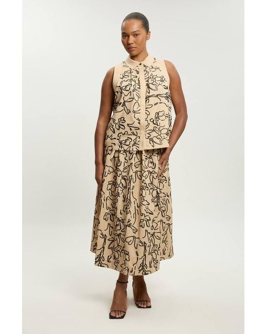 Karen Millen Metallic Plus Size Linen Matte Sequin Collared Top
