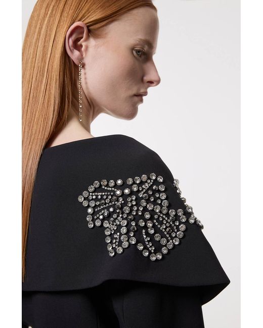 Karen Millen Black Placed Floral Crystal Embellished Tailored Asymmetric Jacket