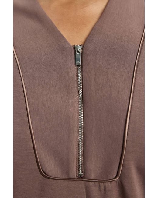 Karen Millen Brown Plus Size Premium Luxe Zip Up V Neck Sweatshirt