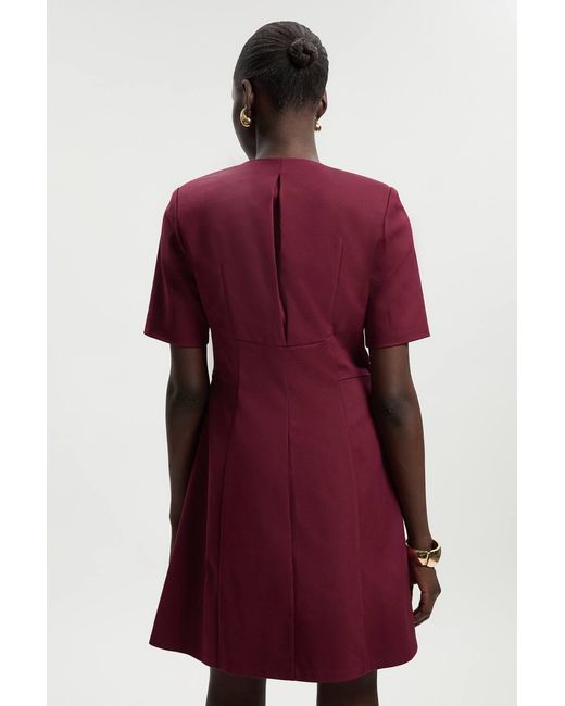 Karen Millen Red Techno Cotton Short Sleeve Zip Detail Woven Mini Dress