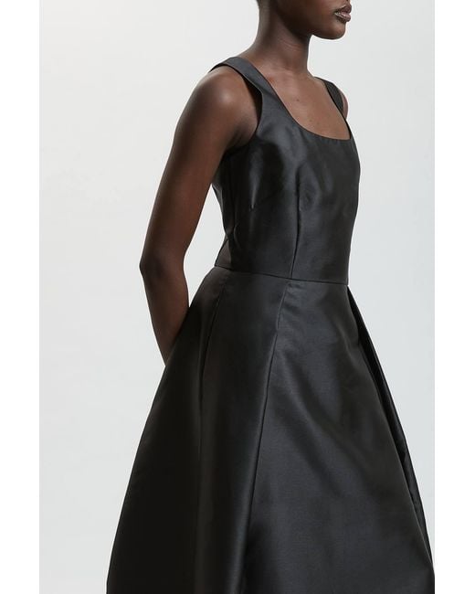 Karen Millen Black Structured Satin Full Skirted Midi Dress