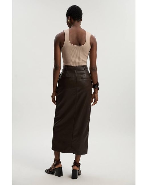 Karen Millen Brown Faux Leather Tailored Midi Pencil Skirt