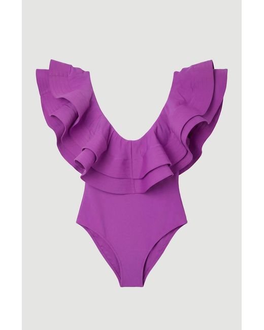 Karen Millen Purple Drama Frill Swimsuit