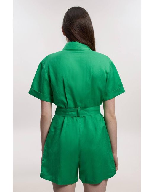 Karen Millen Green Viscose Linen Woven Belted Playsuit