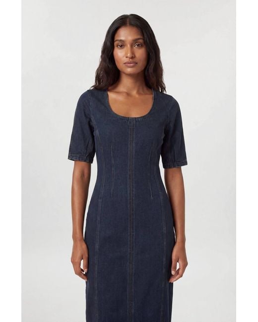 Karen Millen Blue Denim Zip Up Midi Dress