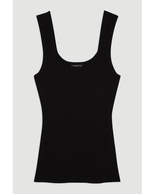 Karen Millen Black Viscose Blend Rib Knit Square Neck Vest
