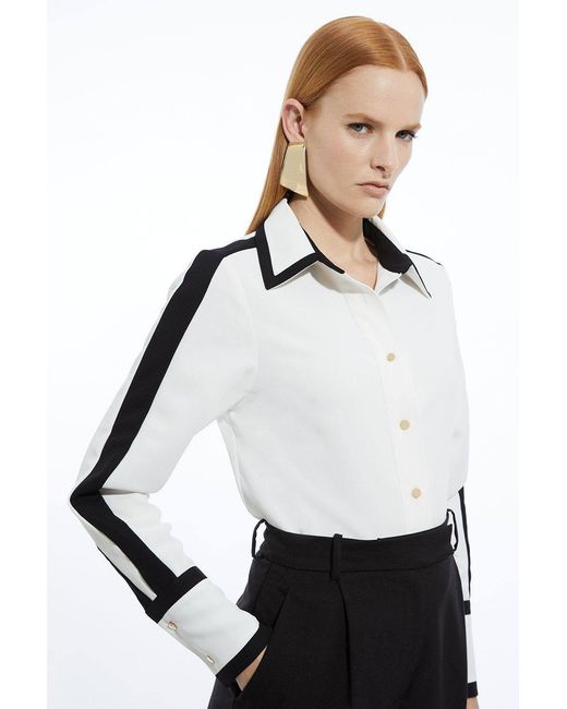 Karen Millen White Forever Colour Block Twill Woven Shirt