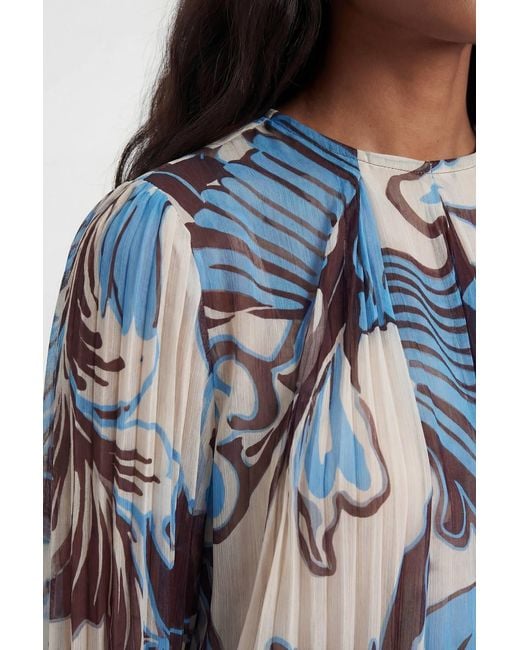 Karen Millen Blue Paisley Pleated Woven Blouse
