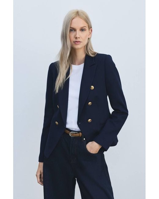Karen Millen Blue Petite Forever Tailored Button Military Blazer