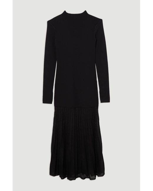 Karen Millen Black Petite Viscose Blend Knit Sheer Skirt Maxi Dress
