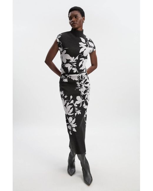 Karen Millen Gray Jacquard Floral Knitted Top