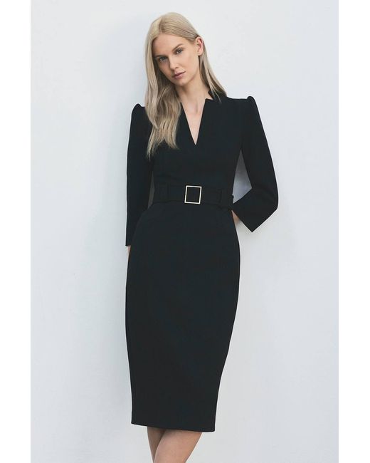 Karen Millen Black Petite Forever Structured Crepe Belted Forever Midi Dress