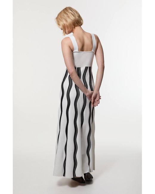 Karen Millen White Contrast Wave Knit A-Line Knitted Strappy Dress