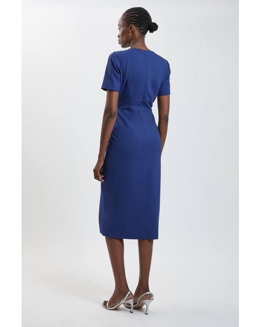 Karen Millen Blue Tailored Fold Detail Midi Pencil Dress
