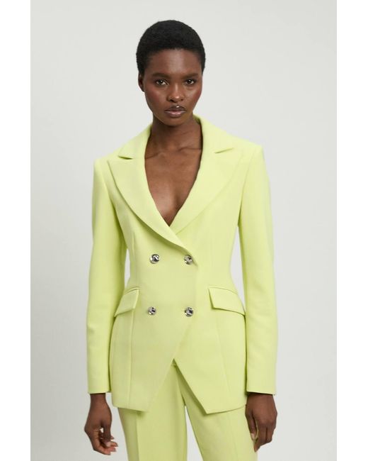 Karen Millen Green Compact Stretch Double Breasted Blazer