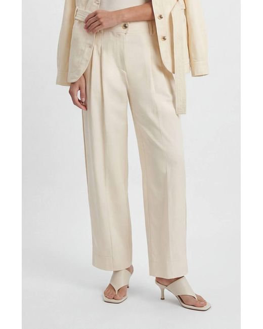 Karen Millen Natural Cotton Utility Button Detail Barrel Leg Trouser