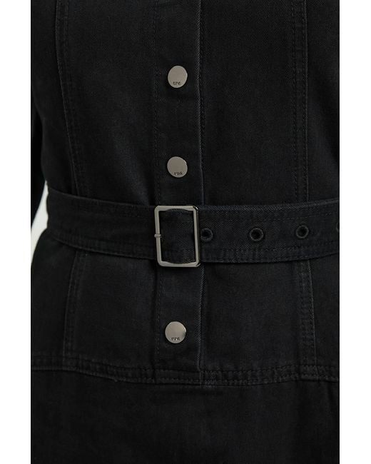 Karen Millen Black Denim Cut Out Long Sleeve Midi Dress