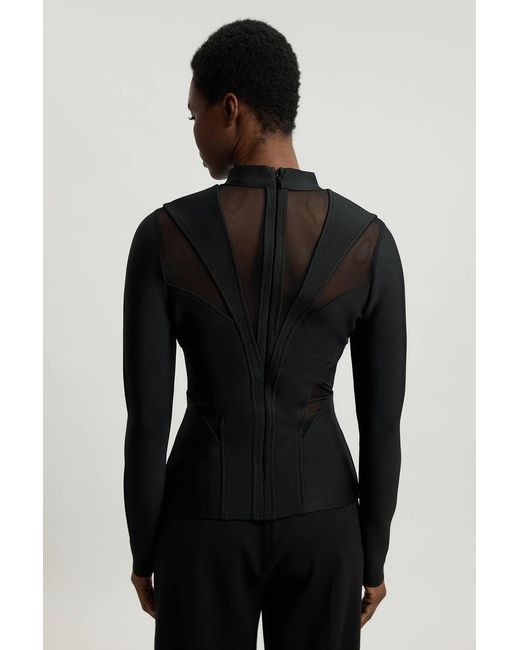 Karen Millen Black Figure Form Bandage Mesh Detail Knit Top