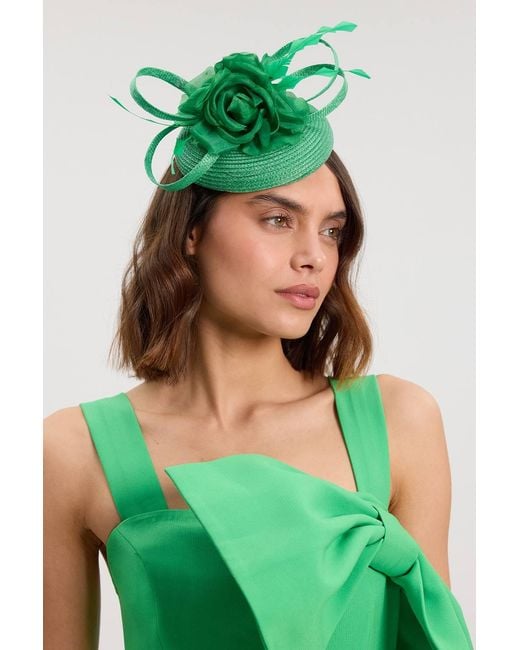 Karen Millen Green Flower Trim Pillbox Fascinator