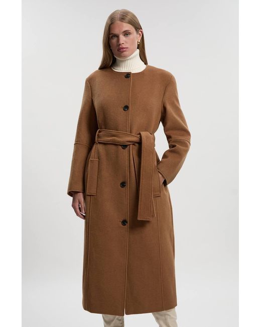 Karen Millen Brown Brushed Wool Single Breasted Belted Tailored Maxi Coat
