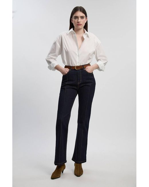 Karen Millen White Stretch Denim Pintuck Flare Jeans